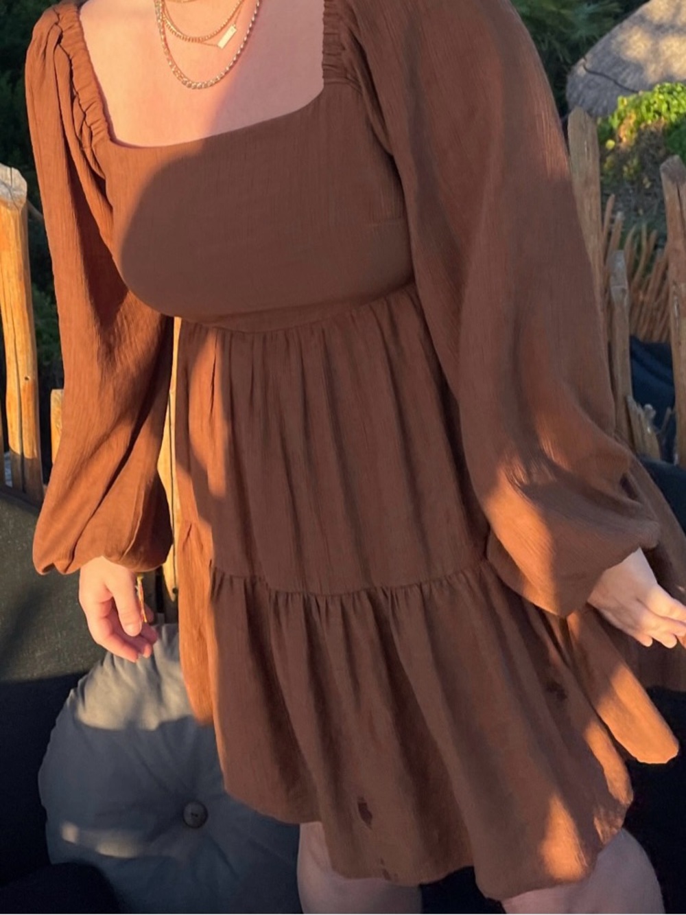 Women’s Tiered Long-Sleeve/open back Dress in Brown